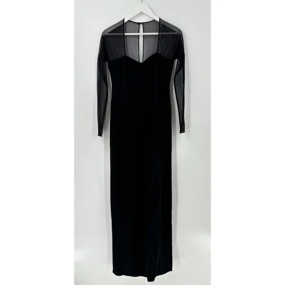 Emanuel Ungaro Vintage Dress Womens 6 Small Black Maxi Mesh Slit Stretchy Gown